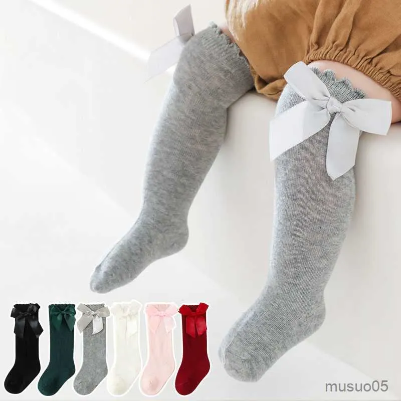 3pcs New Toddlers Big Knee High Long Soft Cotton baby Kids Solid Colour Cute Bow Girls Socks