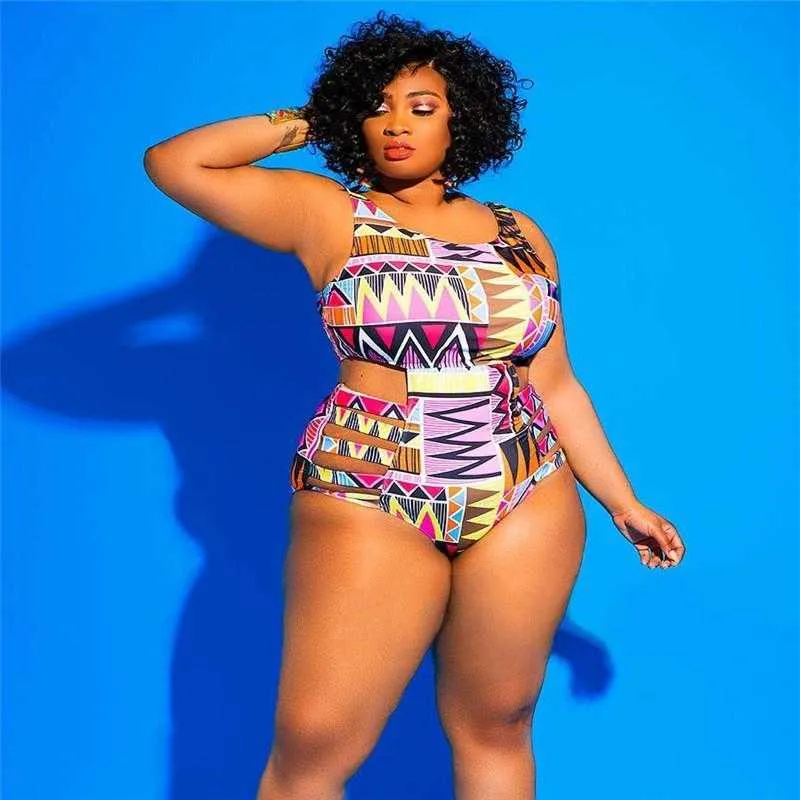 Plus Size Printed Board Strap One Piece Swimsuit For Women Sexy