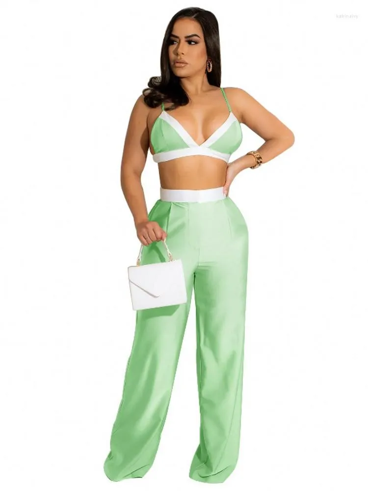 Pantalon deux pièces pour femmes ensemble deux pièces femmes été tenues sexy soutien-gorge haut court et ample taille haute jambe large costume dame fête club correspondant