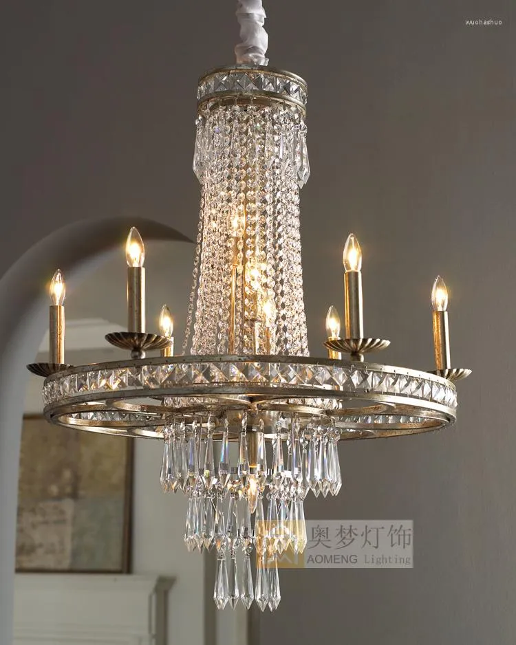 Hängslampor American Country Chandelier vardagsrummet matlampa kreativ personlighet fransk lyx smidesjärn kristall