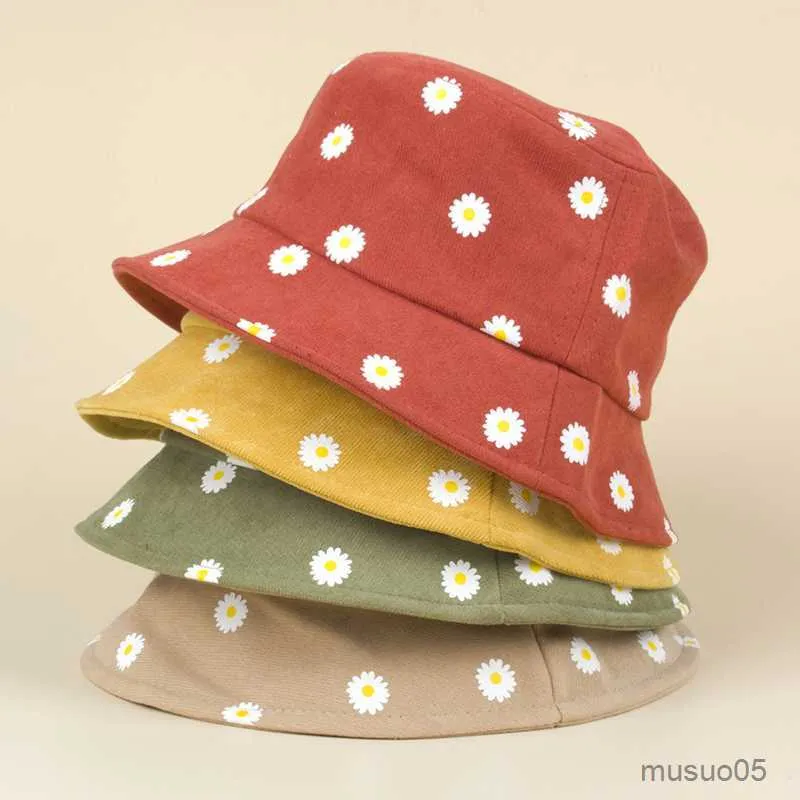 CAPS HATS NYA DAISY Mönster Baby Bucket Hat Solid Color Wide Brim Baby Boys Girls Sun Protection Fisherman Hat Kids Caps