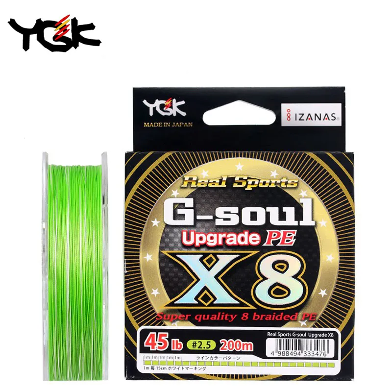 Linha de trança YGK GSOUL X8 Upgrade 8 Multifilamentos de Multifilamentos PE Linha de pesca alta linha de pesca Linha principal Linha de atração Japão Original 230505