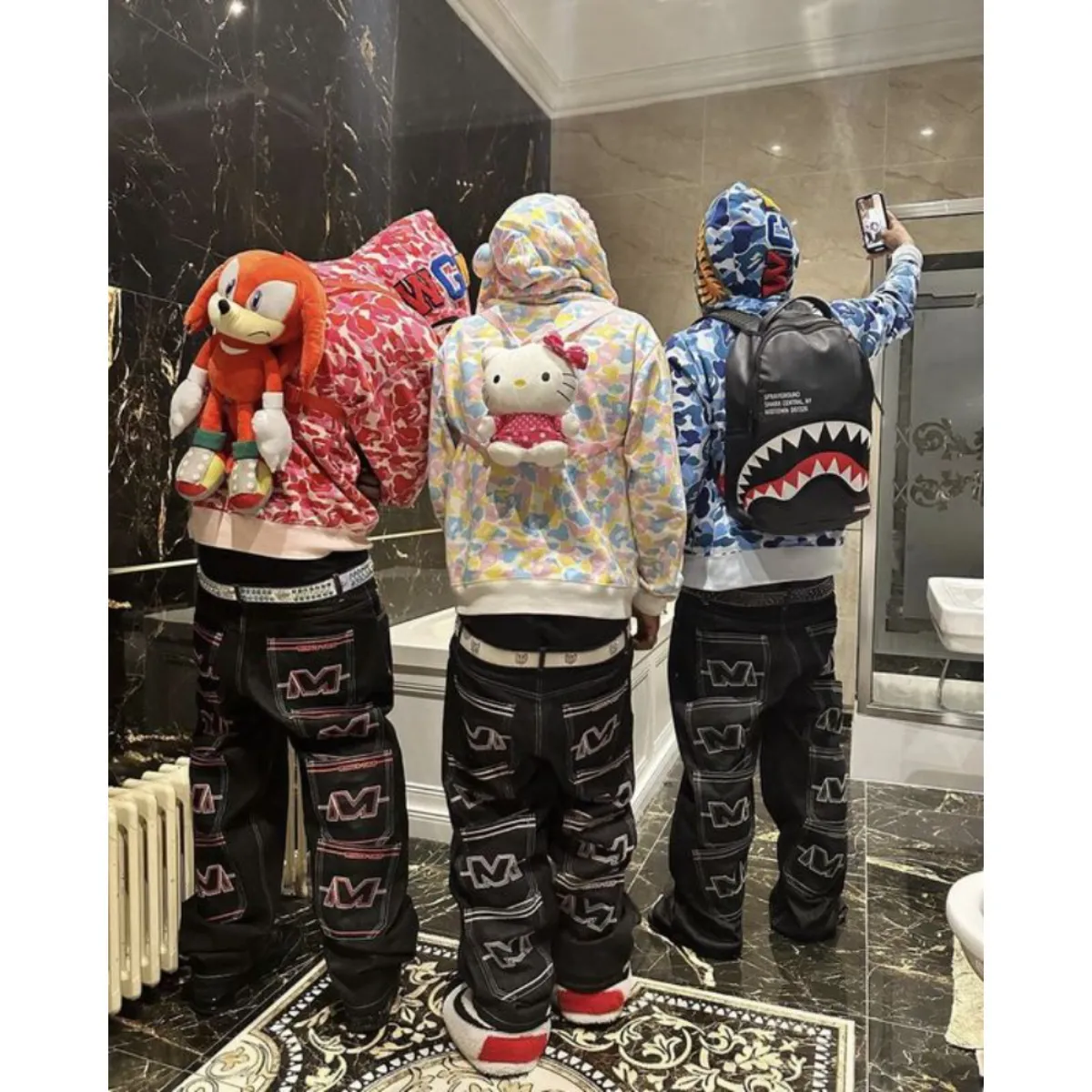 Erkekler kot y2k bol kıyafetler 2023 Street Hip Hop Stil Trend Fashion Pantolon Mektup M cep Baskı Erkekler 'Wideleg Baggy Jeans 230506