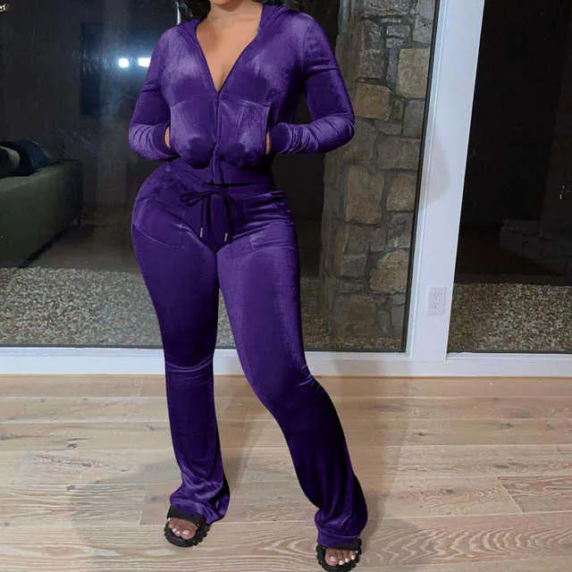 Vintage Velvet 90s Velour Tracksuit Womens Set Solid Long Sleeve