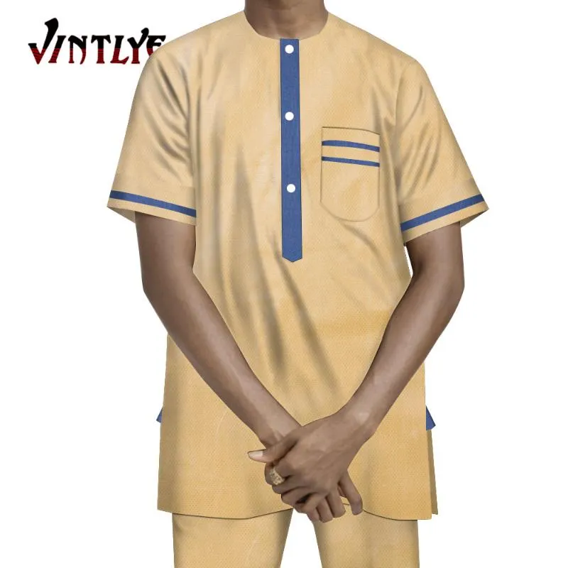 Etnische kleding Zomer Afrikaanse mannen Outfit Nigeriaanse kleding Robe pakken 2 -delige sets kort shirt Dashiki herenkleding boubou wyn1367