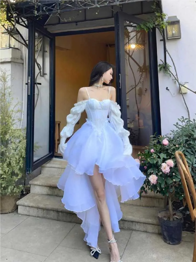 White Off Shoulder Puff Sleeve Dress Elegant Fairy Vintage Chic Princess Mesh Dress For Summer 2024 Party Casual Daily Outfit Polyester From Lianwu06 51.98 In Bulk DHgate.Com