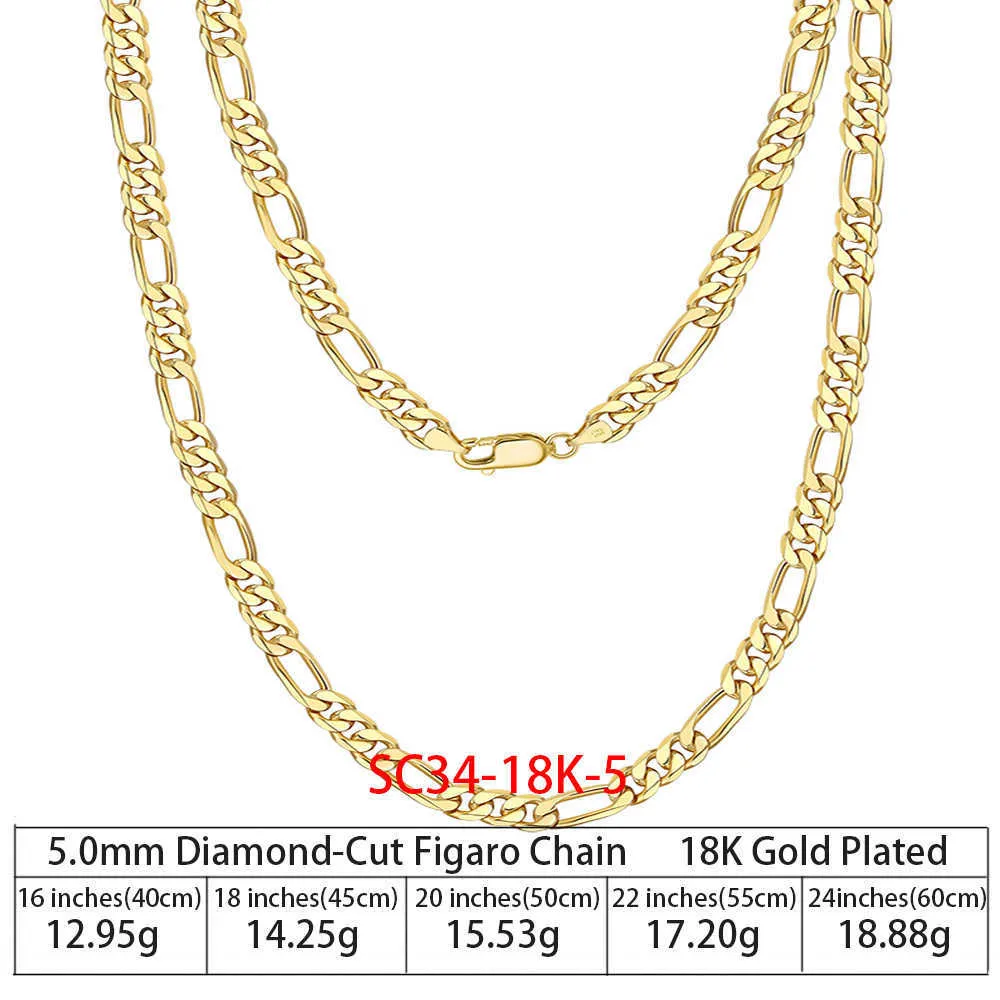 RINNTIN SC34 Figaro Chain Necklace And Bracelet Set 925 Sterling