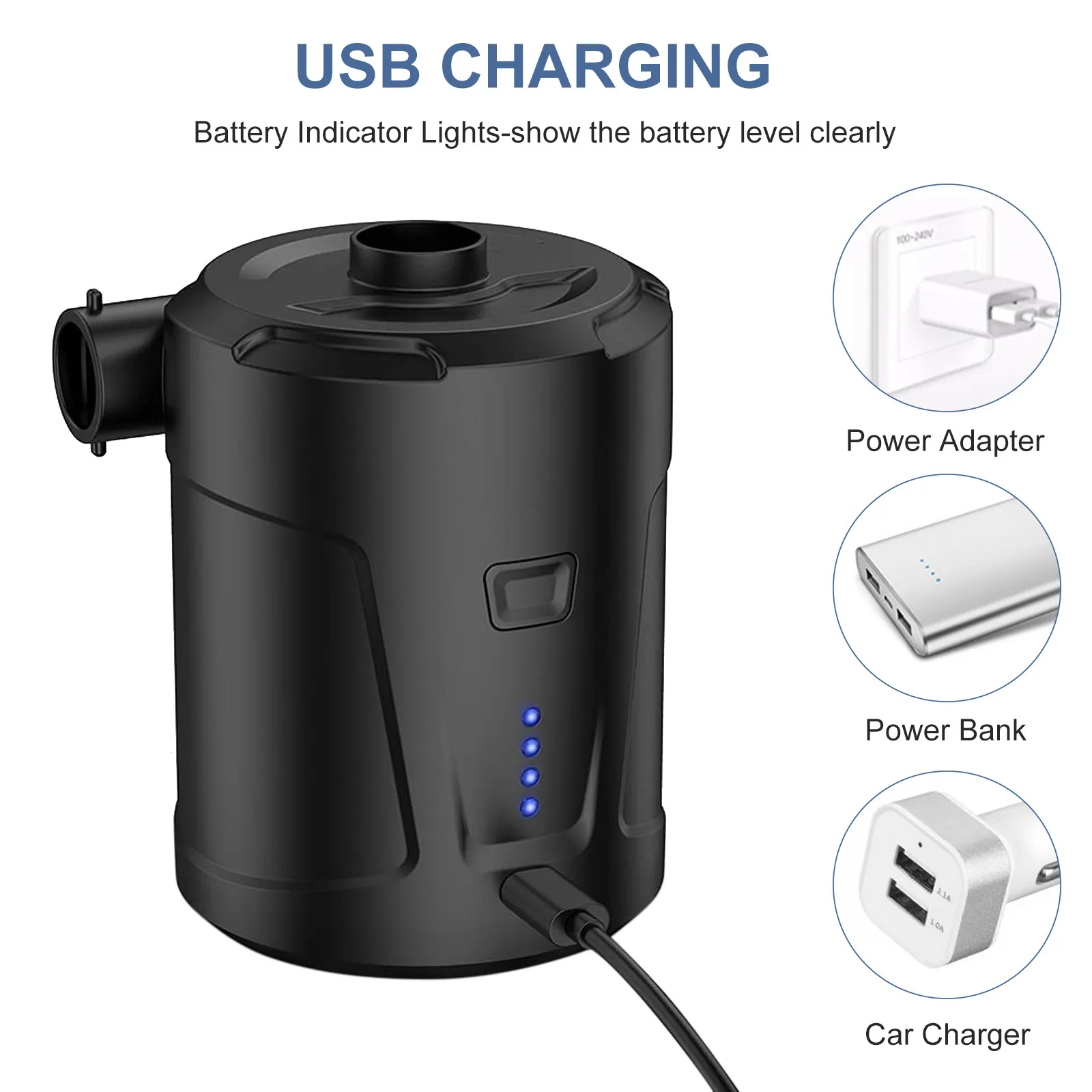 Gonfleur Electrique 6000mAh - Mini Pompe à Air Rechargeable Avec 5 Buses Pour Matelas, Bateau Et Piscine