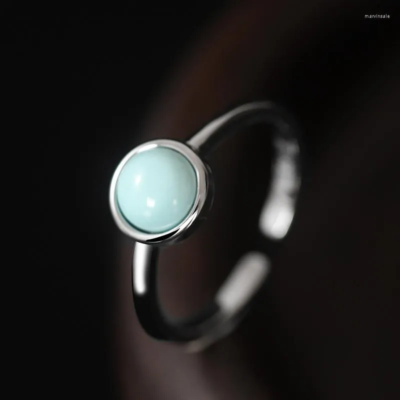 Cluster Rings Kinel Real 925 Sterling Silver Original Certified Round Natural Turquoise Ring for Women Vintage Simple Make Desgin 2023