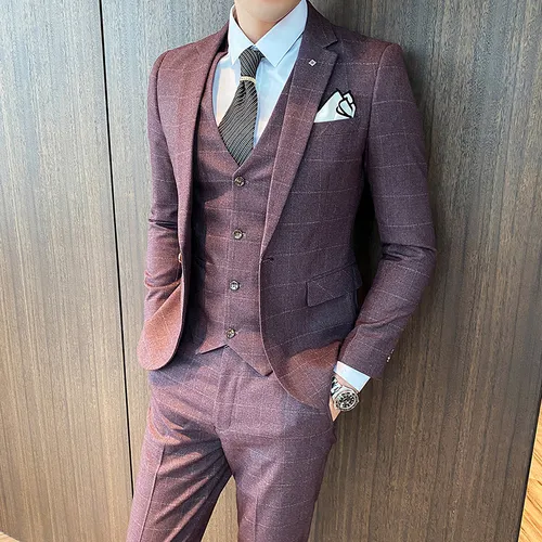 British Plaid Slim Fit Tuxedo Suit Set For Men Includes British Plaid Slim Fit Tuxedo Suit Set For Men Includes