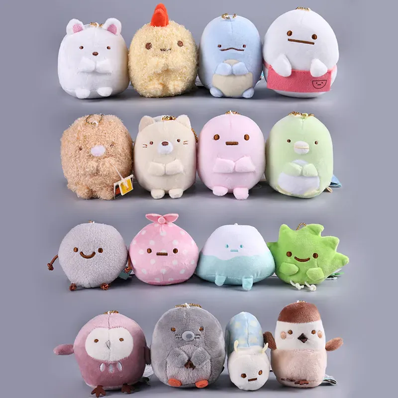 16 stuks/batch san x plush keychain speelgoed gevulde hanger sumikko gurashi kinderen babycadeau 8 cm