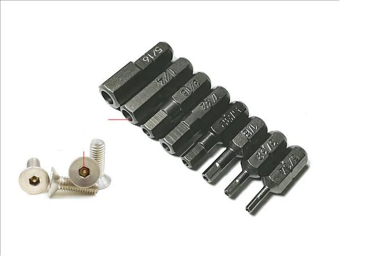 Schroevendraaier Nowe 10pcs 1/4 "bit sześciokątny z otworami Imperial 1/16 5/16 L25mm S2 Bitdriver Zestaw Bit Magnetyczny śrubokręta