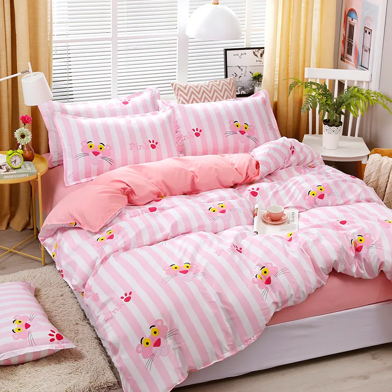 Bedding sets Fashion Kawaii Pink Panther Kids Luxury Comforter Bedding Set Cartoon Modern King Queen Twin Size Bed Linen Duvet Cover Set Gift 230506