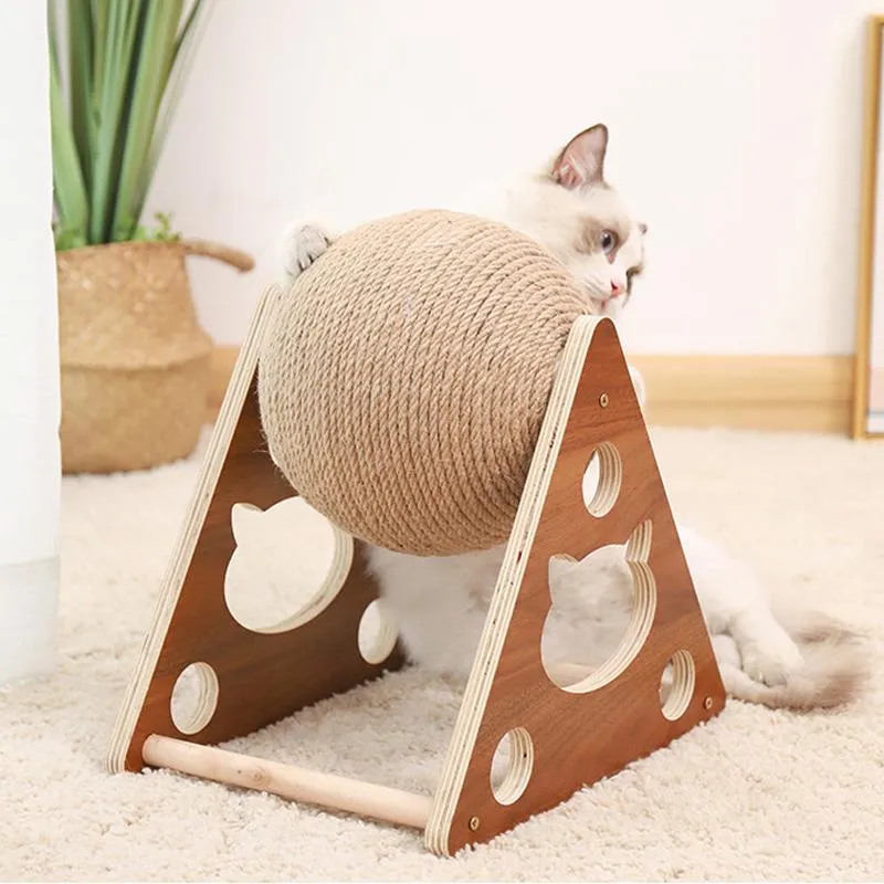 Brinquedos de madeira maciça para gatos, árvore rotativa para gatos, bola para arranhar, poste para escalada, torre, produtos para animais de estimação