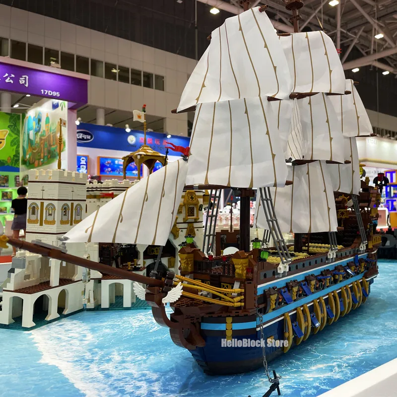 Blokken idee piratenschip bouwen creatieve koningin annes wraak boot bakstenen model set speelgoed voor kinderen verjaardag kerstcadeau 230506