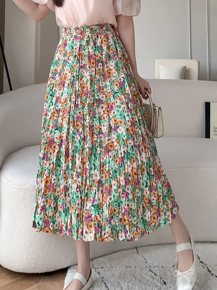 Save Big on Bulk Korean Midi Skirt Boho Maxi Skirt Elegant Floral Print  Midi Skirt, Korean Style High Waist A Line Long Skirt For Women Best  Deals