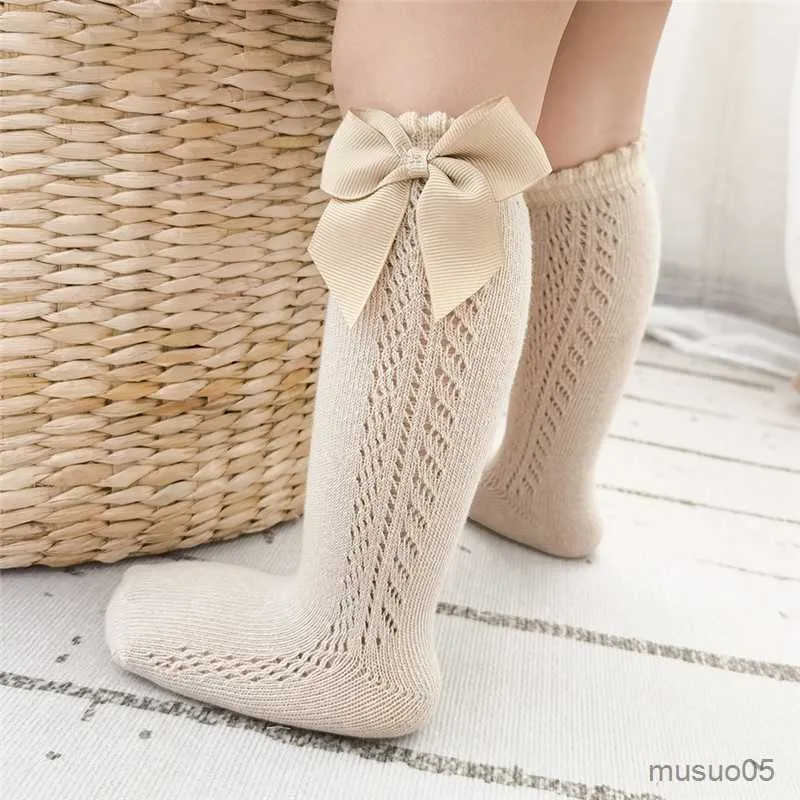 3 pièces été enfants chaussettes hautes bébé filles garçons arc longue chaussette doux coton maille respirant enfants évider Socken pour 0-7 ans