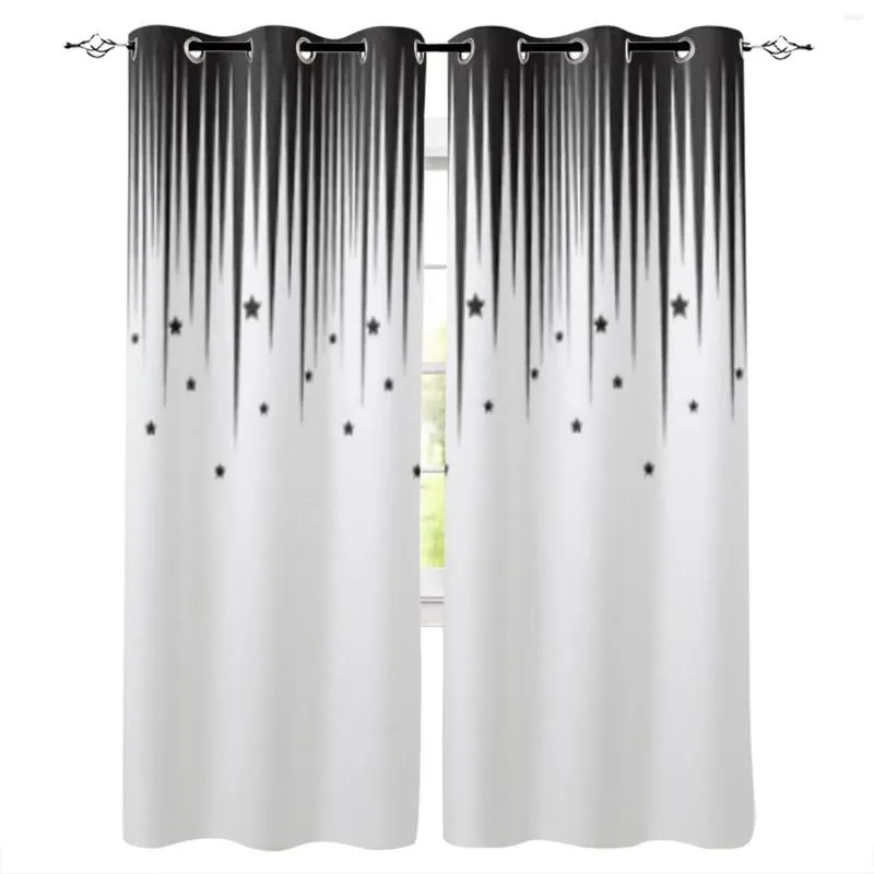 Curtain Falling Star Black Stripe White Window Treatment For Living Room El Fashion Home Decor Printed Bedroom Valance Drapes