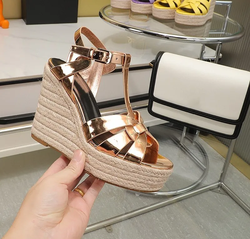 Cassandra Wedge Designer Espadrilles Tribute Leather Pumps With