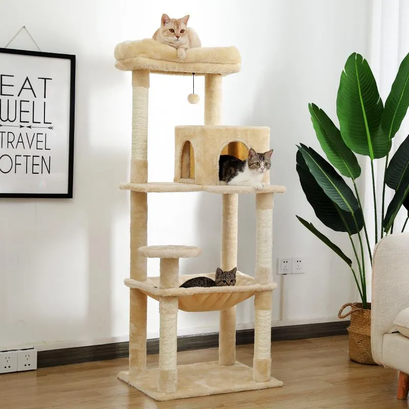 Scratchers Multilevel Cat Tree Tower Toys Condo House For Cats Kitten Natual Sisal Scratching Poster Solid Stable Cat Tree With Blasket Bed