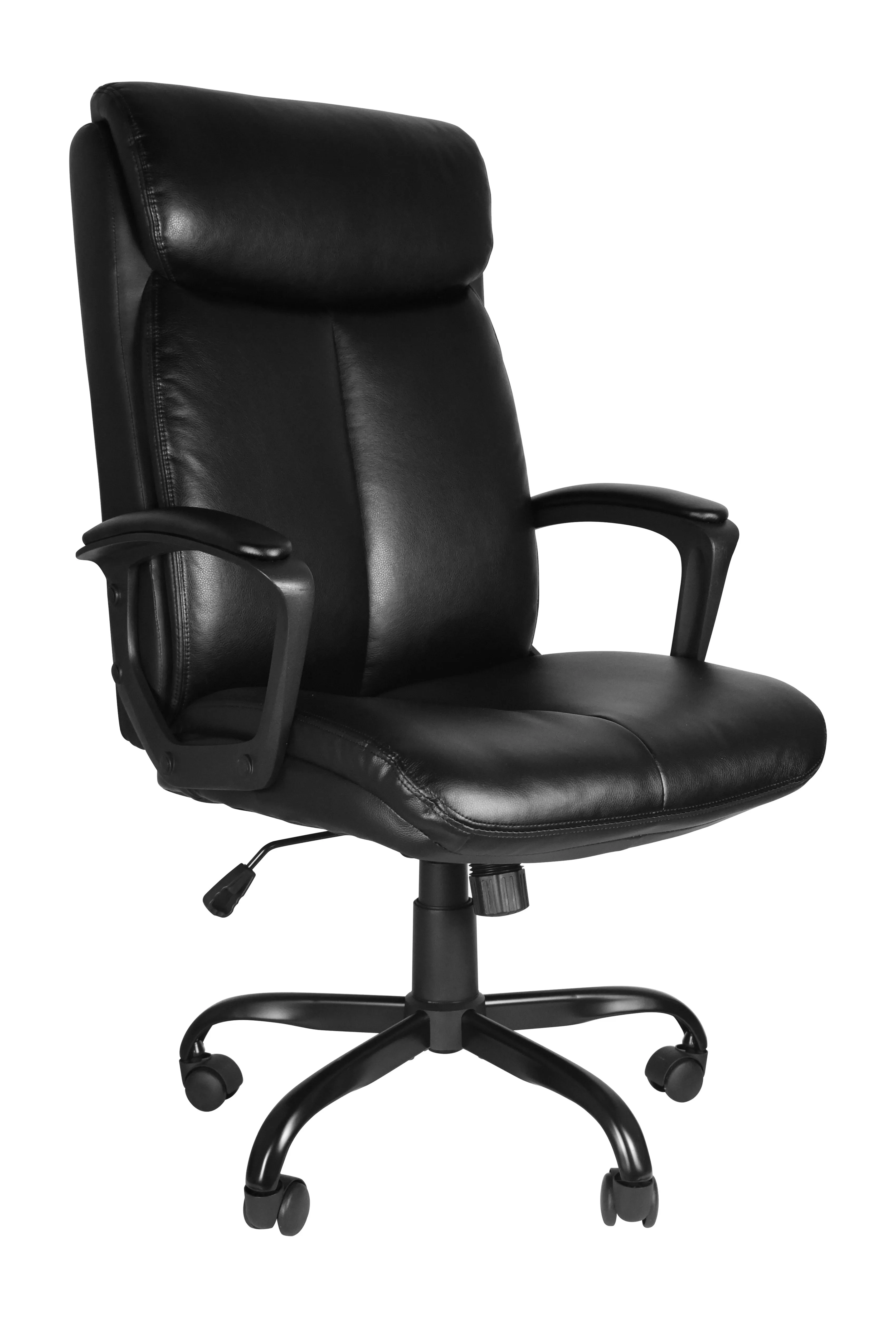 Büro-Schreibtischstuhl mit hochwertigem PU-Leder, verstellbare Höhe/Neigung, 360-Grad-Drehung, 300 Pfund, Schwarz