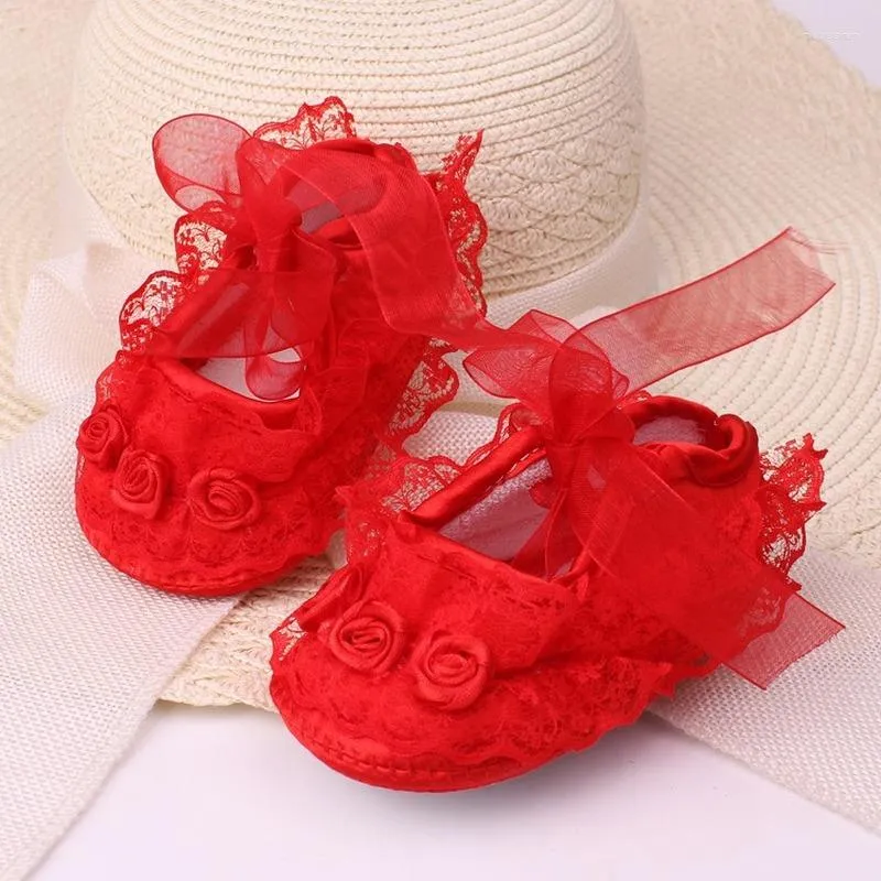 Eerste wandelaars Born Baby Cute Bow-Knot Princess Lace Shoes Girls Girls Peuter Kids Soft Sole Footwear Walker Shoe