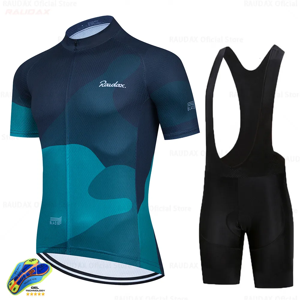 Radtrikot Sets 2023 Team Raudax Fahrrad Kurzarm Bekleidung Bike Maillot Trägerhose Herren 230505