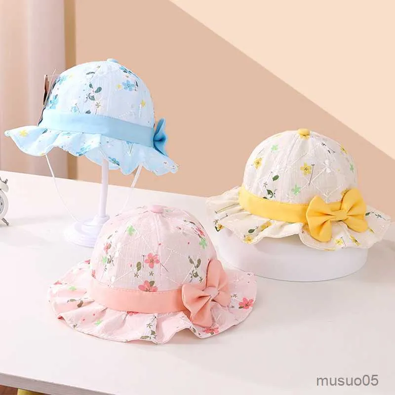 Casquettes chapeaux mignon nœud papillon bébé seau chapeau fleur imprimer bébé garçons filles chapeau de soleil large bord enfants princesse pêcheur casquettes Gorras