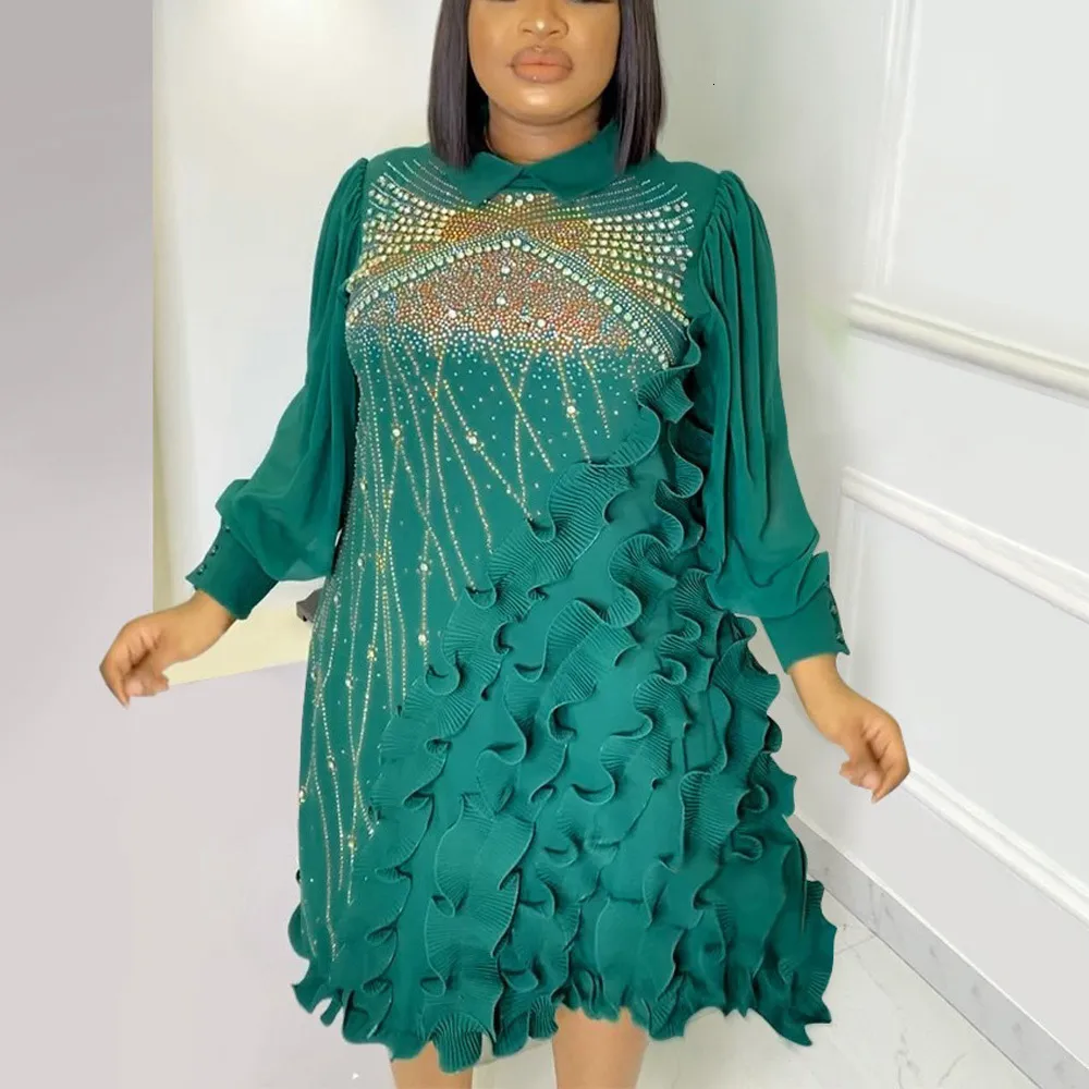 Elegant Plus Size Office Lacha Dress With Ruffles And Diamond