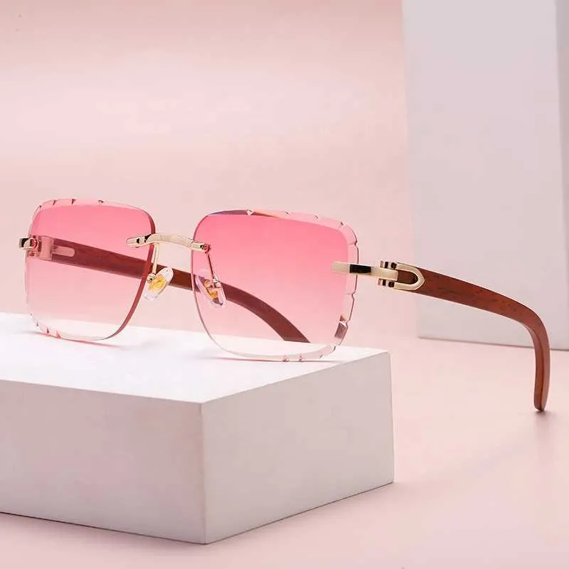 نظارة شمسية جديدة صيف مربع نظارة بدون إطار تصميم الهيب هوب تصميم خشبي