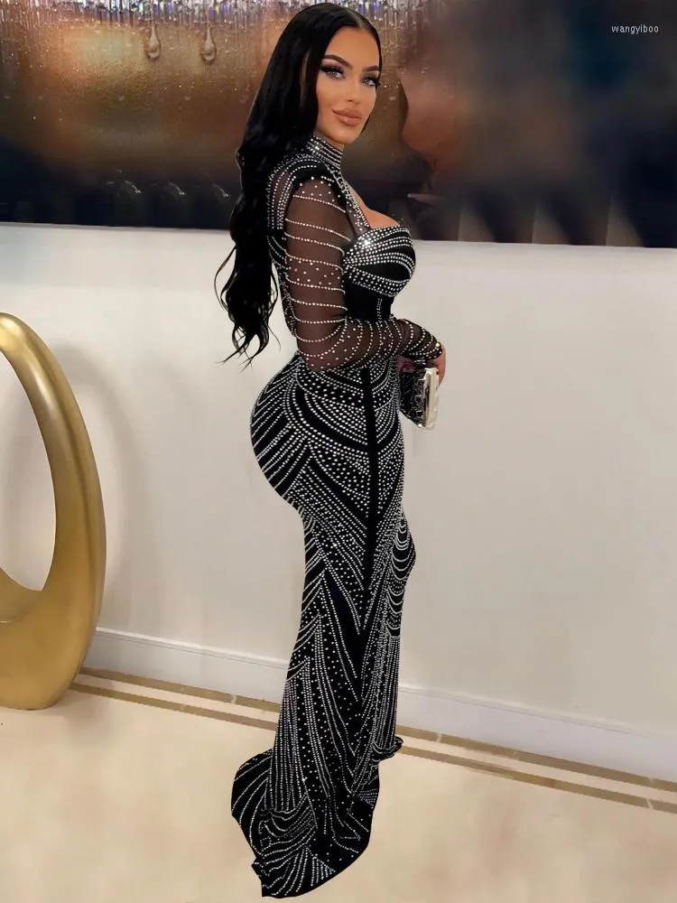 WUHE Luxury Rhinestone Mermaid Bodycon Maxi Dress With Cut Out