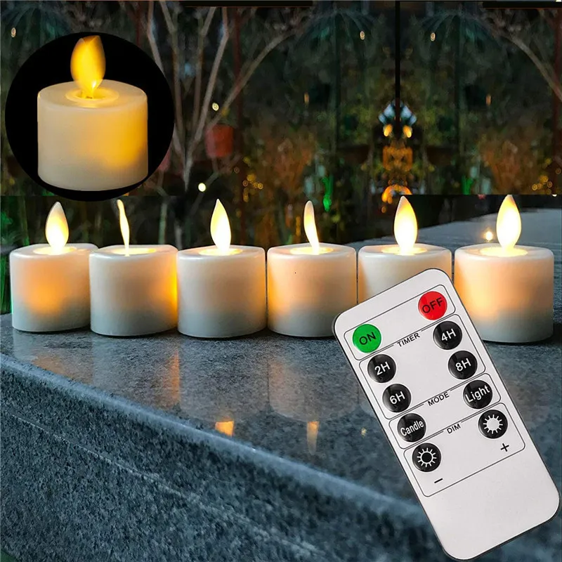 Pacote de velas de 6 ou 12 controle remoto Decorativa Motivo de Christmas Velas de Dança Sem Flama Flame Votiva Tealight com Timer 230505