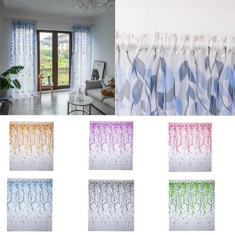 Rideau Top Vente Feuilles Sheer Tulle Fenêtre Traitement Voile Drapé Cantonnière 1 Panneau Tissu Support En Gros Et Baisse