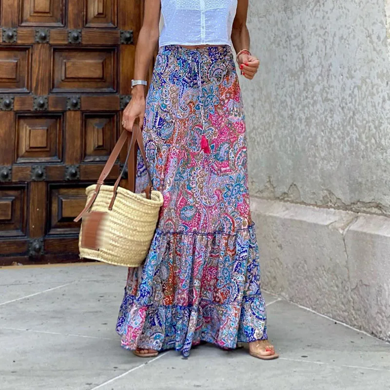 Boho Skirt SHEIN VCAY High Waisted Floral Print Wide Leg Pants For
