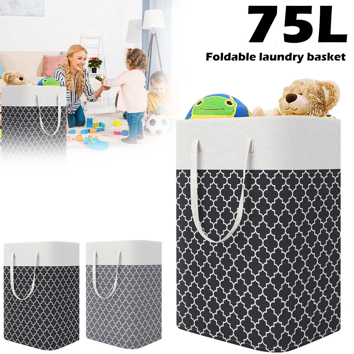Other Laundry Products 75 Large Capacity Basket Collapsible Storage Waterproof Cotton Linen Hamper with Handles 230505