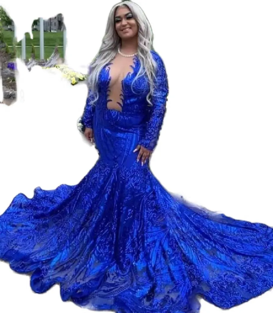 Robe Longue À Paillettes Royales: Robe De Soirée Sirène Pour Les