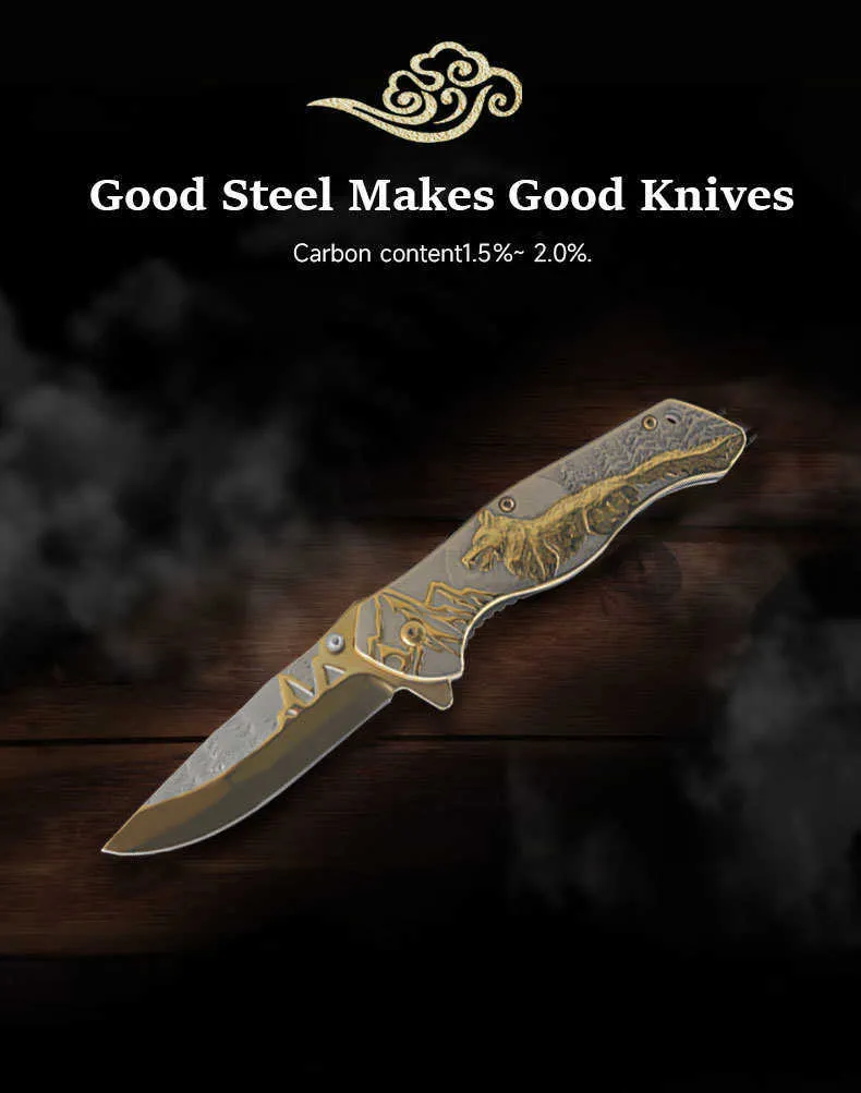 Faca De Acampamento Em Aço Inoxidável, Faca Dobrável Ao Ar Livre Com Padrão  De Lobo, Ferramenta De Treinamento Tático Nítido, Acessórios Práticos De  Cozinha De $129,45 | DHgate, image size:790x1003