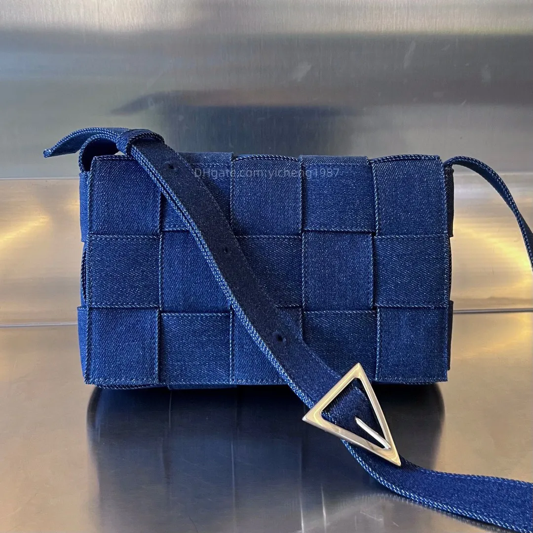 BV Candy Cassette Denim Knitted Crossbody Bag Dark Blue