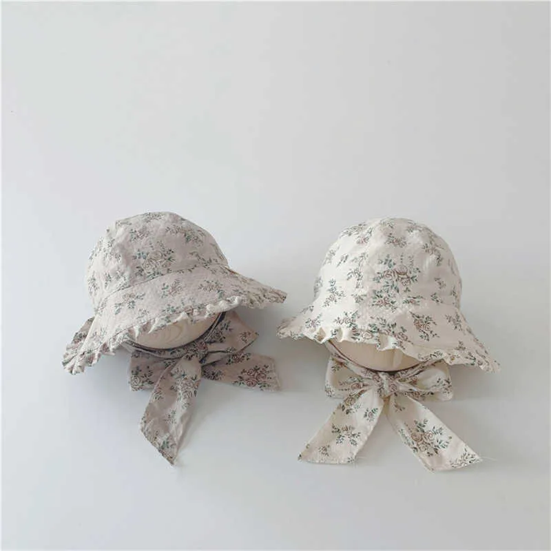 Gorros, sombreros, estampado de moda, sombrero de cubo para niños, gorros de pescador de princesa para niñas, sombrilla de ala grande de flores, gorros de playa de encaje para niñas