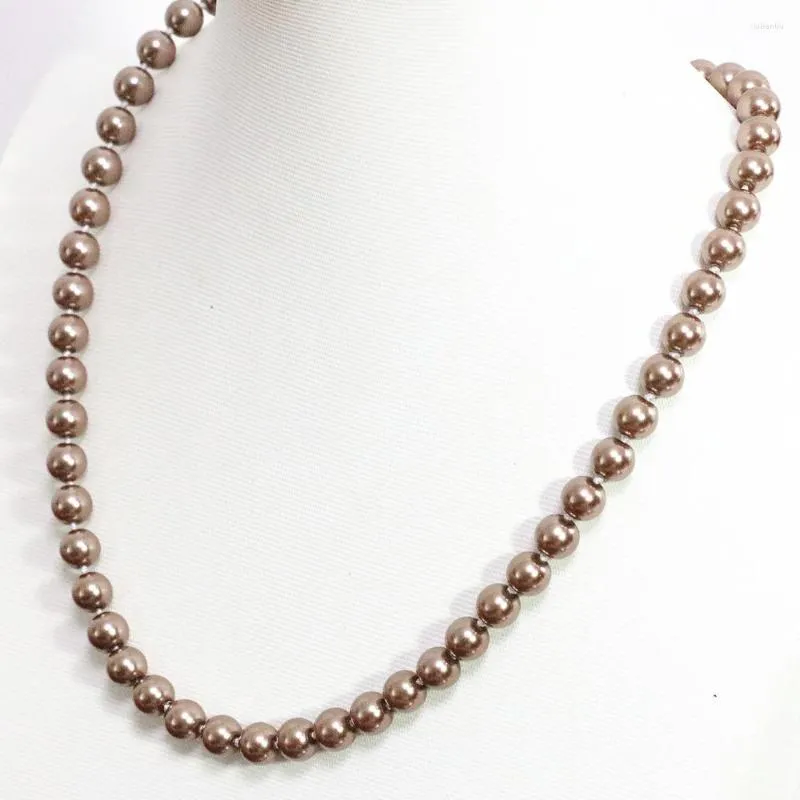 Chaînes à la mode Champagne coquille simulée-perle perles rondes 8 10 12 14mm Chaem femmes chaîne collier bijoux 18 pouces B1498