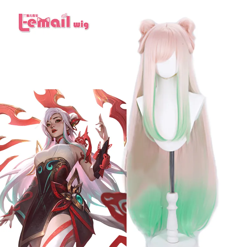 Synthetic Wigs L email wig Hair Mythmaker Irelia Cosplay LoL The Blade Dancer 95cm Long Pink Green Heat Resistant 230505