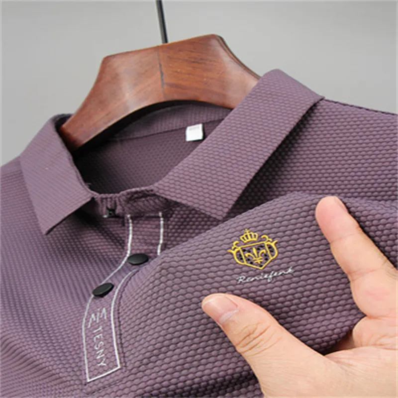 High-End-exquisite Stickerei Kurzarm Herren Polo 2023 Sommer neue Mode Eis Seide T-Shirt Luxus Top Casual Herrenbekleidung M-4XL