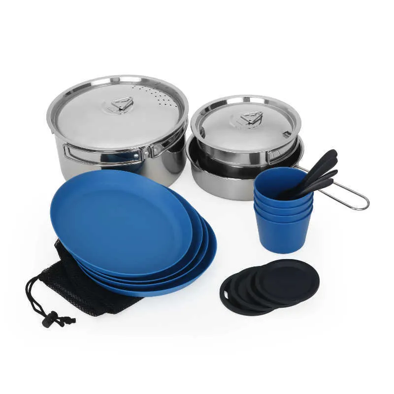 Camp Kitchen 22-Piece Mess Kit and Pans Set with Mesh Carrying Bag P230506