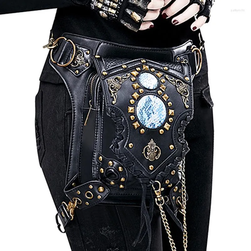 Taillezakken Lady Pockets Taistbag Women Messenger Bag unisex Punk Mujer Femme wandelmannen Hoge kwaliteit leer klinknagel reisbeen