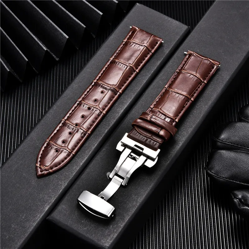 Watch Bands Genuine Leather band with Butterfly Automatic Buckle Band 18mm 20mm 22mm 24mm Replace Men Straps Accessories 230506