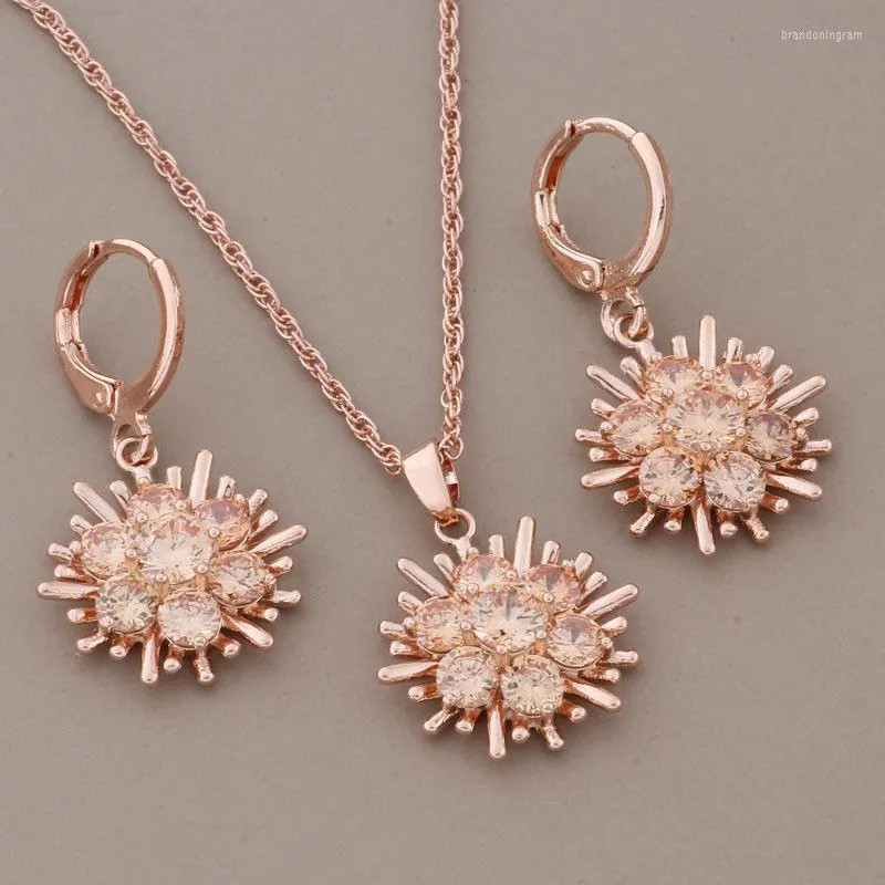 Orecchini di collana set tendenza 2023 zircone naturale 585 set di fiori di colore in oro rosa per donne insolita matrimonio creativo