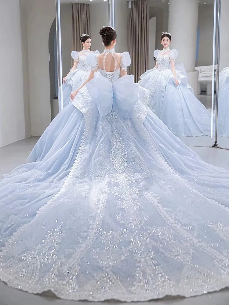 Blue vintage wedding dress deals