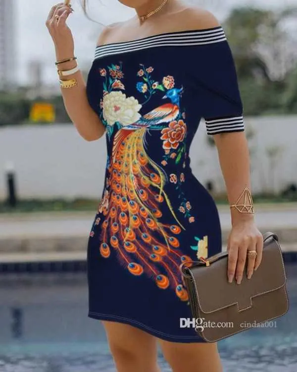 Summer Dresses Trending Casual Dress Sexy One Shoulder Digital Printed Slim Pencil Skirt Plus Size 3xl Womens Clothing