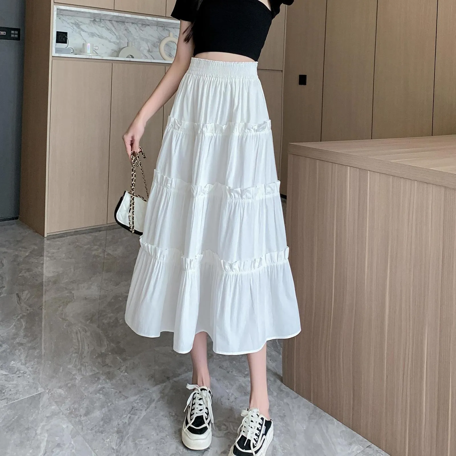 Skirts SURMIITRO Long Midi Skirt Women Summer Korean Fashion White Black Laciness Elegant Aesthetic High Waist Skirt Female 230506 From 44 35 DHgate