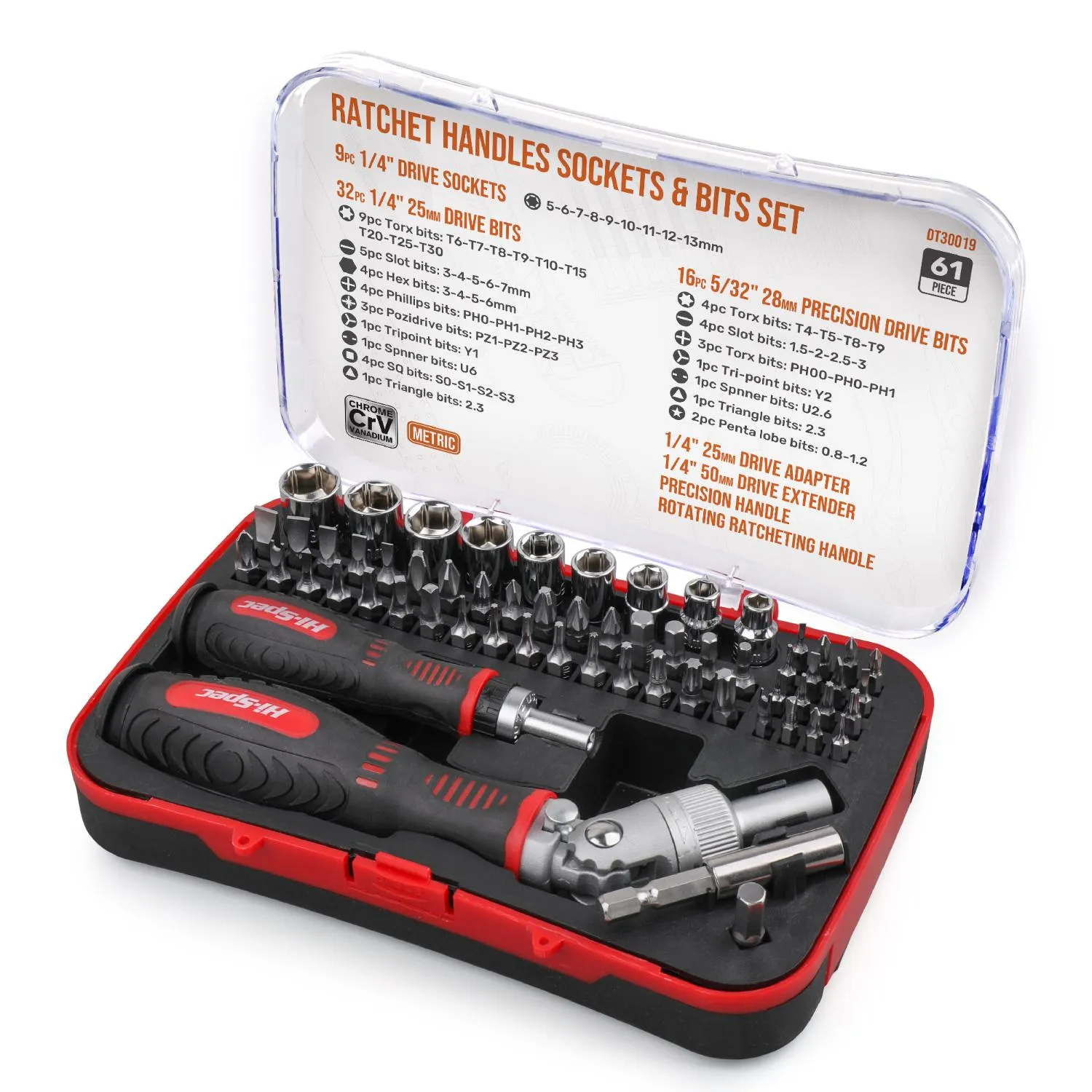 Chaves de fenda HiSpec Ratchet Screwdriver Bit Set 61pc 1/4 180 graus ajustável chave de fenda lidar com chave universal soquete ferramenta manual no caso
